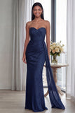 Back Strapless Sheath Ruched Long Evening Dress with Ribbon