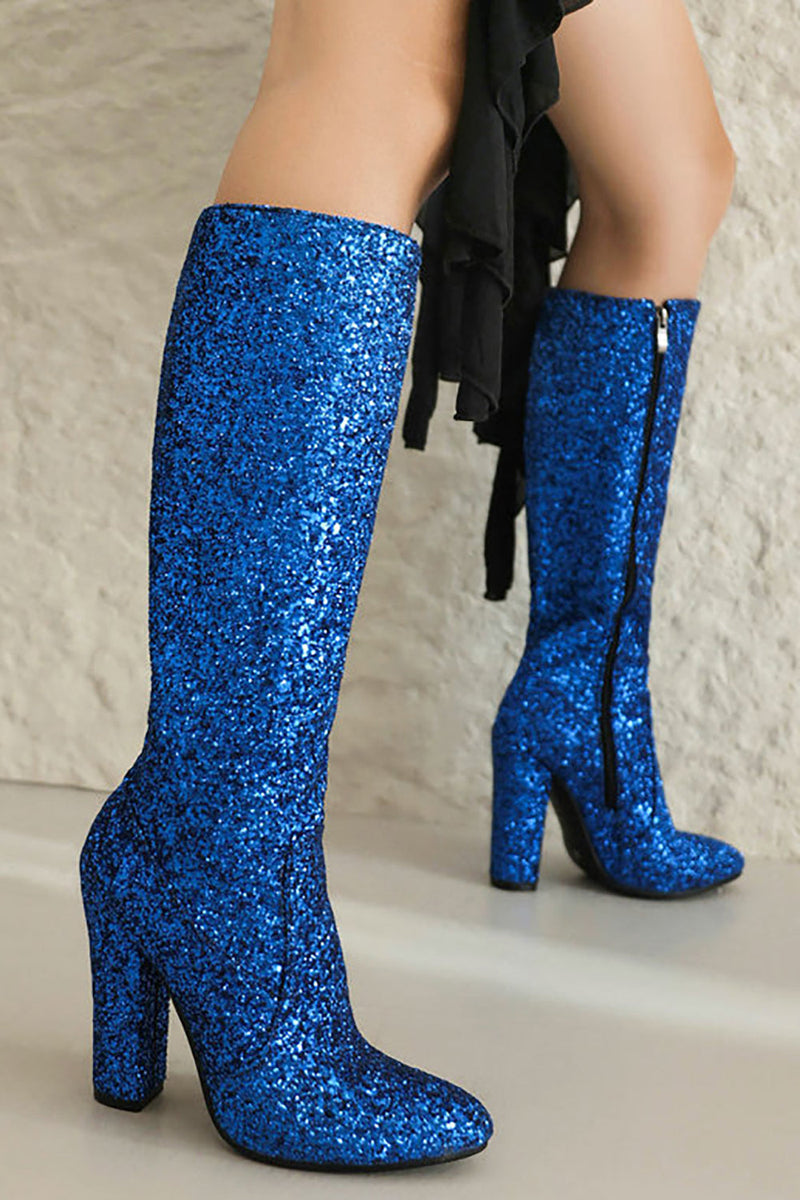 Load image into Gallery viewer, Sparkly Blue High Heel Cowgirl Boots