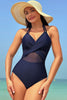 Load image into Gallery viewer, Navy Halter Mesh Cut out Backless One-Piece Swimsuit