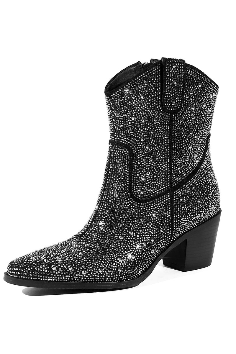 Load image into Gallery viewer, Black Rhinestone Contrast Color Western Ankle Boots