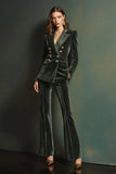 Dark Green Peak Lapel 2-Piece Velvet Double Breasted Women Prom Suits