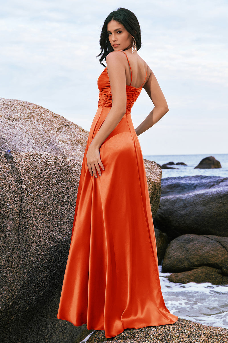 Load image into Gallery viewer, Spaghetti Straps Satin Keyhole Ink Blue Bridesmaid Dress