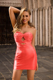 Strapless Cut Out Fuchsia Beaded Tight Graduation Dress