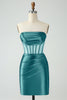 Load image into Gallery viewer, Dark Green Bodycon Corset Strapless Satin Short Graduation Dress