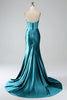 Load image into Gallery viewer, Royal Blue Mermaid Strapless Corset Long Prom Dress with Slit