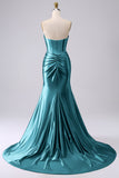 Sparkly Dark Green Mermaid Sweetheart Corset Long Prom Dress with Slit
