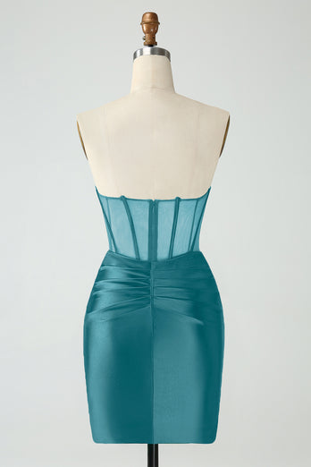 Dark Green Bodycon Corset Strapless Satin Short Graduation Dress