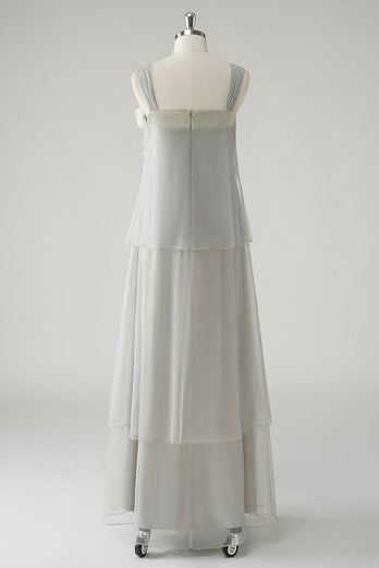 Grey Tiered Chiffon Spaghetti Straps Mother of the Bride Dress with Beading