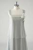 Load image into Gallery viewer, Grey Tiered Chiffon Spaghetti Straps Mother of the Bride Dress with Beading