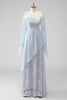 Load image into Gallery viewer, Lace Light Blue Chiffon Long Sleeves Spaghetti Straps Mother of the Bride Dress