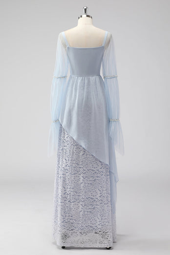 Lace Light Blue Chiffon Long Sleeves Spaghetti Straps Mother of the Bride Dress