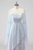 Load image into Gallery viewer, Lace Light Blue Chiffon Long Sleeves Spaghetti Straps Mother of the Bride Dress