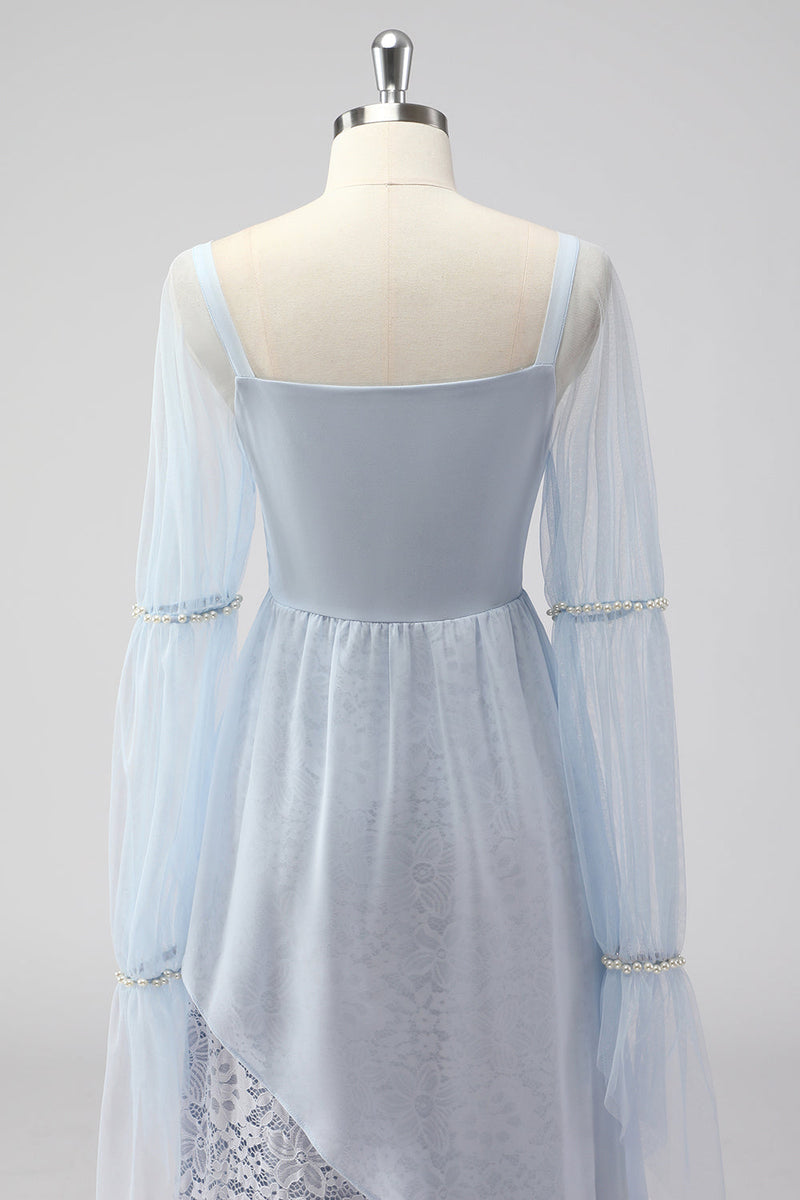 Load image into Gallery viewer, Lace Light Blue Chiffon Long Sleeves Spaghetti Straps Mother of the Bride Dress