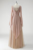 Load image into Gallery viewer, Blush A Line V Neck Chiffon Long Sleeves Mother of the Bride Dress with Beading