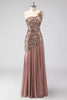 Load image into Gallery viewer, Sparkly One Shoulder Squins Sheath Chiffon Mother of the Bride Dress