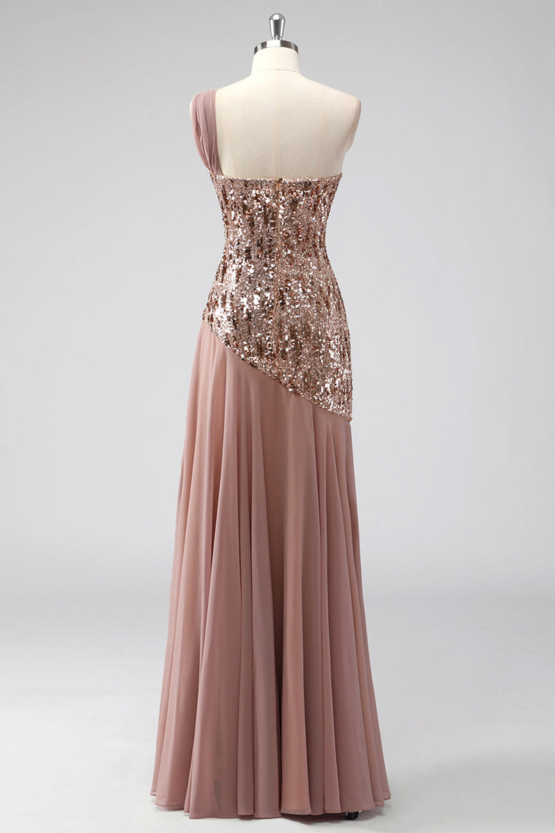 Load image into Gallery viewer, Sparkly One Shoulder Squins Sheath Chiffon Mother of the Bride Dress