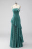 Load image into Gallery viewer, Ruffles Grey Green Spaghetti Straps Sheath Wedding Guest Dress