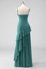 Load image into Gallery viewer, Ruffles Grey Green Spaghetti Straps Sheath Wedding Guest Dress