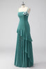 Load image into Gallery viewer, Ruffles Grey Green Spaghetti Straps Sheath Wedding Guest Dress