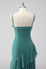 Load image into Gallery viewer, Ruffles Grey Green Spaghetti Straps Sheath Wedding Guest Dress