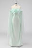 Load image into Gallery viewer, Light Green Strapless Cape Sleeves Sheath Wedding Guest Dress