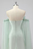 Load image into Gallery viewer, Light Green Strapless Cape Sleeves Sheath Wedding Guest Dress