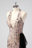 Load image into Gallery viewer, Glitter Halter Blush Corset Tight Appliques Short Cocktail Dress with Beading