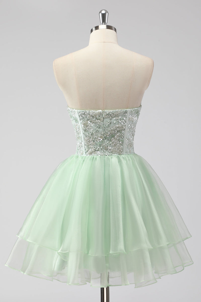 Load image into Gallery viewer, A Line Strapless Corset Light Green Short Homecoming Dress