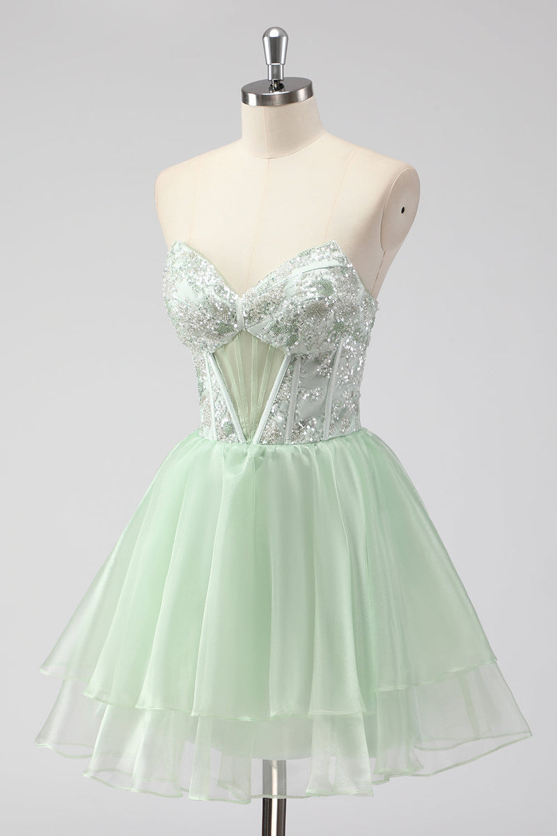 Load image into Gallery viewer, A Line Strapless Corset Light Green Short Homecoming Dress