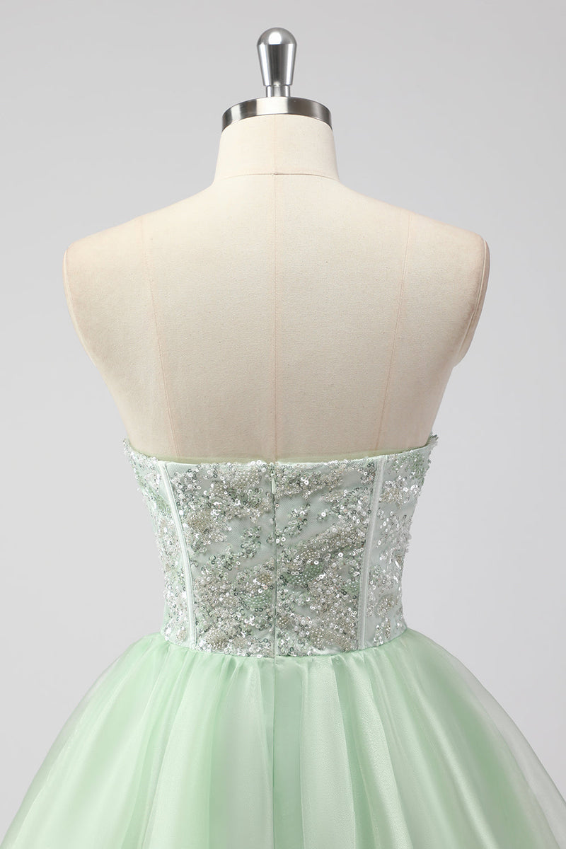 Load image into Gallery viewer, A Line Strapless Corset Light Green Short Homecoming Dress