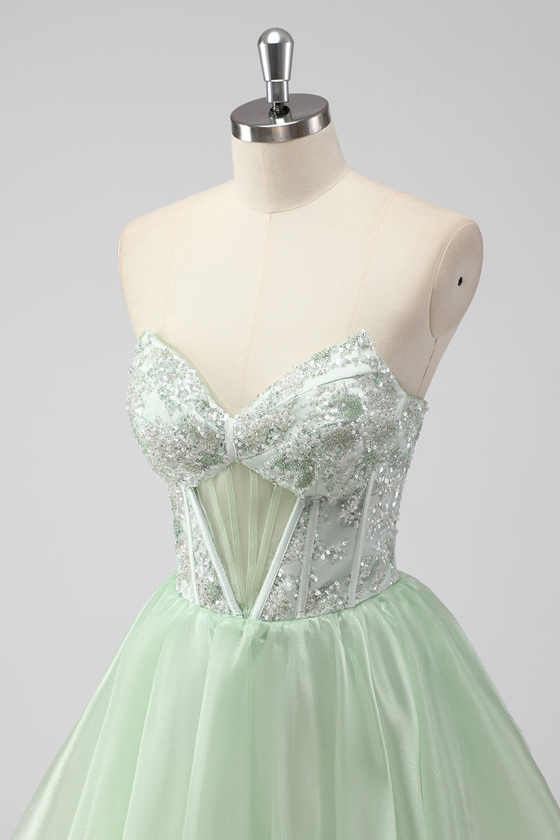 Load image into Gallery viewer, A Line Strapless Corset Light Green Short Homecoming Dress