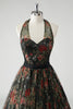 Load image into Gallery viewer, A Line Floral Printed Halter Dark Green Wedding Guest Dress