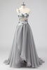 Load image into Gallery viewer, Grey A Line One Shoulder Hollow-out Long Prom Dress with Beading