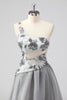 Load image into Gallery viewer, Grey A Line One Shoulder Hollow-out Long Prom Dress with Beading