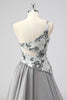 Load image into Gallery viewer, Grey A Line One Shoulder Hollow-out Long Prom Dress with Beading