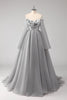 Load image into Gallery viewer, Cold Shoulder Grey Appliques Chiffon A Line Long Sleeves Porm Dress