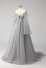 Load image into Gallery viewer, Cold Shoulder Grey Appliques Chiffon A Line Long Sleeves Porm Dress