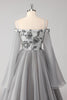 Load image into Gallery viewer, Cold Shoulder Grey Appliques Chiffon A Line Long Sleeves Porm Dress