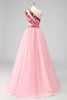 Load image into Gallery viewer, Pink One Shoulder Hollow Out A Line Appliques Long Prom Dress