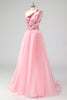 Load image into Gallery viewer, Pink One Shoulder Hollow Out A Line Appliques Long Prom Dress