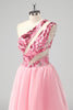 Load image into Gallery viewer, Pink One Shoulder Hollow Out A Line Appliques Long Prom Dress