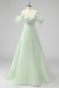 Load image into Gallery viewer, A Line Light Green Off The Shoulder Sequins Wedding Guest Dress