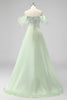 Load image into Gallery viewer, A Line Light Green Off The Shoulder Sequins Wedding Guest Dress