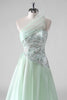 Load image into Gallery viewer, Light Green Sequins A Line Strapless Ruched Wedding Guest Dress