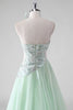 Load image into Gallery viewer, Light Green Sequins A Line Strapless Ruched Wedding Guest Dress