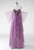 Load image into Gallery viewer, A Line Off The Shoulder Purple Sequins Wedding Guest Dress