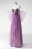 Load image into Gallery viewer, A Line Off The Shoulder Purple Sequins Wedding Guest Dress