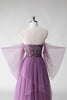 Load image into Gallery viewer, A Line Off The Shoulder Purple Sequins Wedding Guest Dress