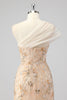 Load image into Gallery viewer, Champagne Mermaid One Shoulder Beaded Prom Dress with Appliques