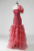 Load image into Gallery viewer, One Shoulder Red Tiered Ruffles Sequins Formal Dress